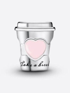 Pandora Silver Coffee Cup Charm with Pink Heart